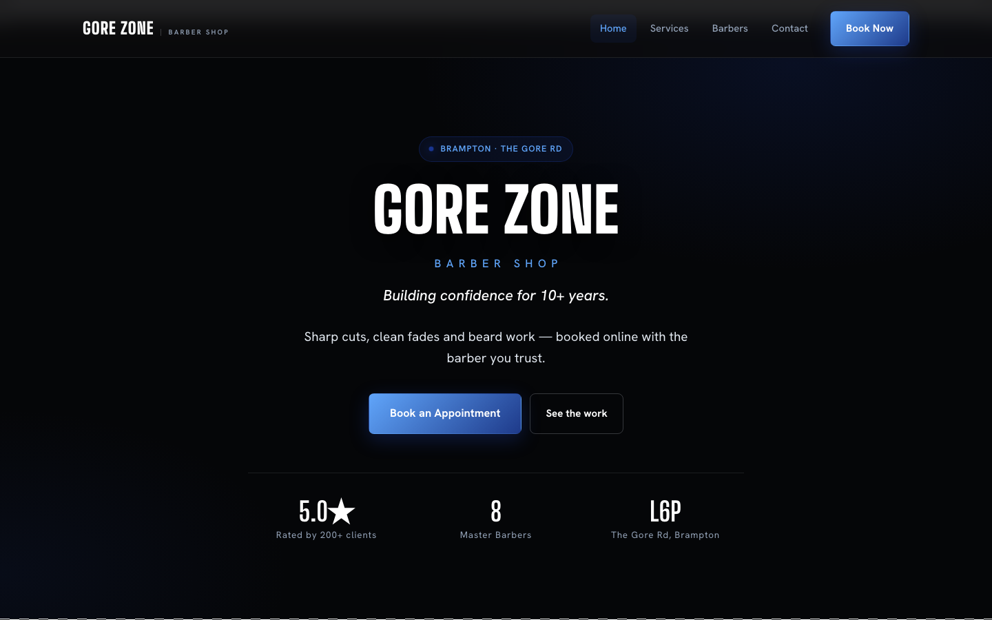 Gore Zone Barber Shop — live website homepage
